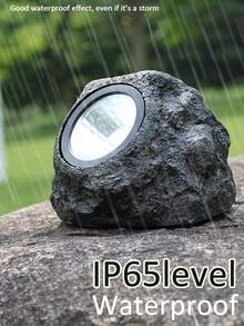 1 đèn LED năng lượng mặt trời ABS, đèn năng lượng mặt trời chống thấm nước thiết kế đá sáng tạo cho ngoài trời, đèn chiếu sáng ngoài trời cho lối đi, sân, hiên - màu đen - Xem 5