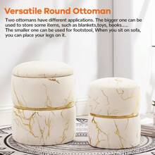 Furnistyle Round Velvet Ottoman Pack Of 2, One Bigger For Storage And The Other Smaller For Footstool, Modern Upholstered Tufted Footstool In Bronzed Fabrics, Ottoman Stool Set With Storage, Accent Vanity Stool Chair For Makeup Room, Bedroom And Living Room, Side Table Footrest For Easter Decorations