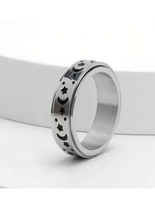 1pc Moon Star Pattern Stainless Steel Rotating Ring - Silver - View 2