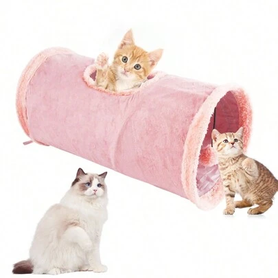 1/2 件装宠物用品可折叠猫隧道毛绒猫爬行管玩具可折叠猫隧道，易于组装且便携