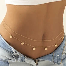 1 pieza Cadena de cintura con doble capa y flecos exquisitos con diseño de mariposa, joyería sexy para la playa, estilo europeo y americano, para festivales