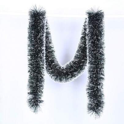 1pc Christmas Tree Decoration Green & White Tinsel Garland Festive Party Supplies For Stair Railing & Wall Decoration,Christmas
