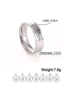1pc Men's Gothic Stainless Steel Spider Web & Skull & Cross Ring For Punk Party, Halloween Gift - Silver - View 18