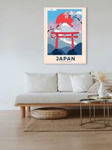 1張日本富士山壁畫建築高塔復古風景海報畫作油畫藝術印刷家居裝飾富士山畫布壁畫客廳臥室牆面裝飾壁畫油畫印刷畫無框畫創意禮物 - 寶藍色 - 查看 4