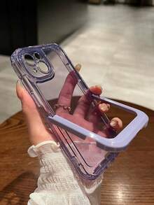 紫色透明 3d 可折疊支架手機殼,相容於 Iphone - 淡紫色 - 查看 2