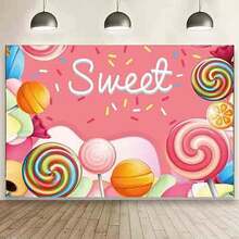 1 Pieza Tela De Fondo Con Estampado De Piruleta - Multicolor - Ver 3