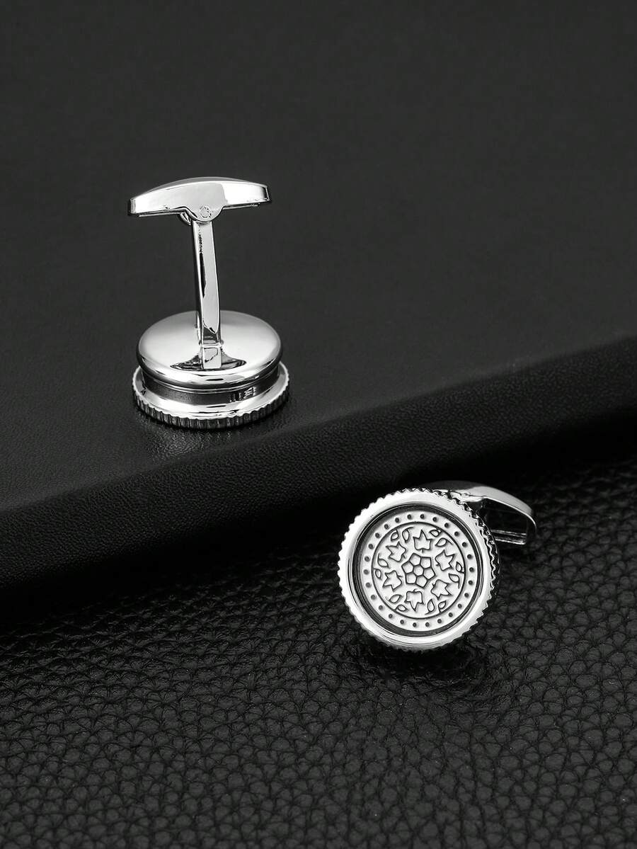 1雙男士時尚鏤空式鏈接袖扣,採用精細激光雕刻技術製作,復古風格節日禮物獻給父親 - 銀色 - 查看 1