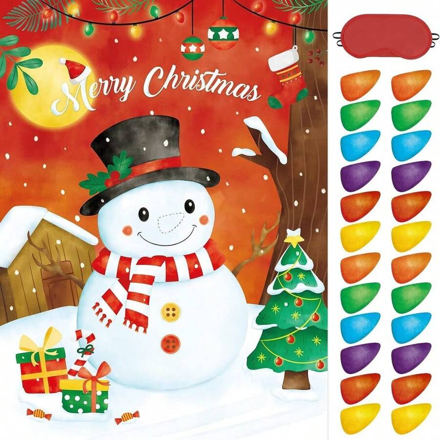 1 件圣诞派对游戏雪人针鼻圣诞派对装饰品圣诞派对活动适合家庭成人的圣诞派对游戏适合生日派对装饰的圣诞礼物 - 彩色 - 查看 1