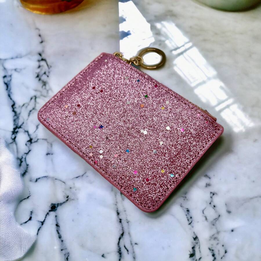 Monedero, tarjetero y llavero color rosa con destello para mujer, diseño y color moderno, moda otoño invierno 20223 2024 - Rosa - Ver 1
