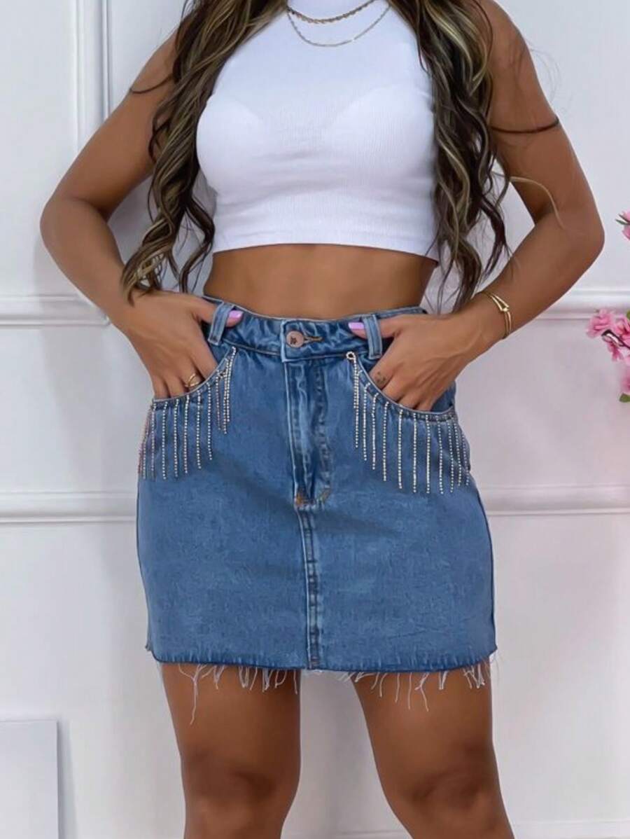 Women Denim Skirts - Rửa trung bình - Xem 1