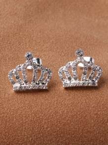 1 对水钻皇冠耳钉，多种颜色可选，女士情人节耳环、妈妈、母亲、母亲节、礼物 - 銀色 - 查看 2