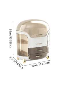 1pc PS Makeup Holder, Minimalist Letter Graphic Clear Large Capacity Makeup Storage Box, Home - White - View 3