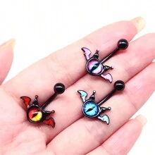 Bat Shaped Glow In The Dark Belly Button Ring Navel Piercing Jewelry - Red - View 1