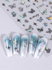 2入組蝴蝶設計膠釘貼紙，可粘貼壓克力甲油，防水透氣假甲貼紙，極度黏性假甲膠，自行裝飾美甲