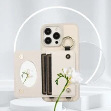 1 Miếng Vải Kẻ sọc Kết cấu chất liệu da PU Ốp lưng & bao da điện thoại Với Thẻ Túi , Ngón tay Nhẫn Và Dây buộc Đối với iPhone - trắng - Xem 3