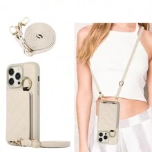 1 Miếng Vải Kẻ sọc Kết cấu chất liệu da PU Ốp lưng & bao da điện thoại Với Thẻ Túi , Ngón tay Nhẫn Và Dây buộc Đối với iPhone - trắng - Xem 5
