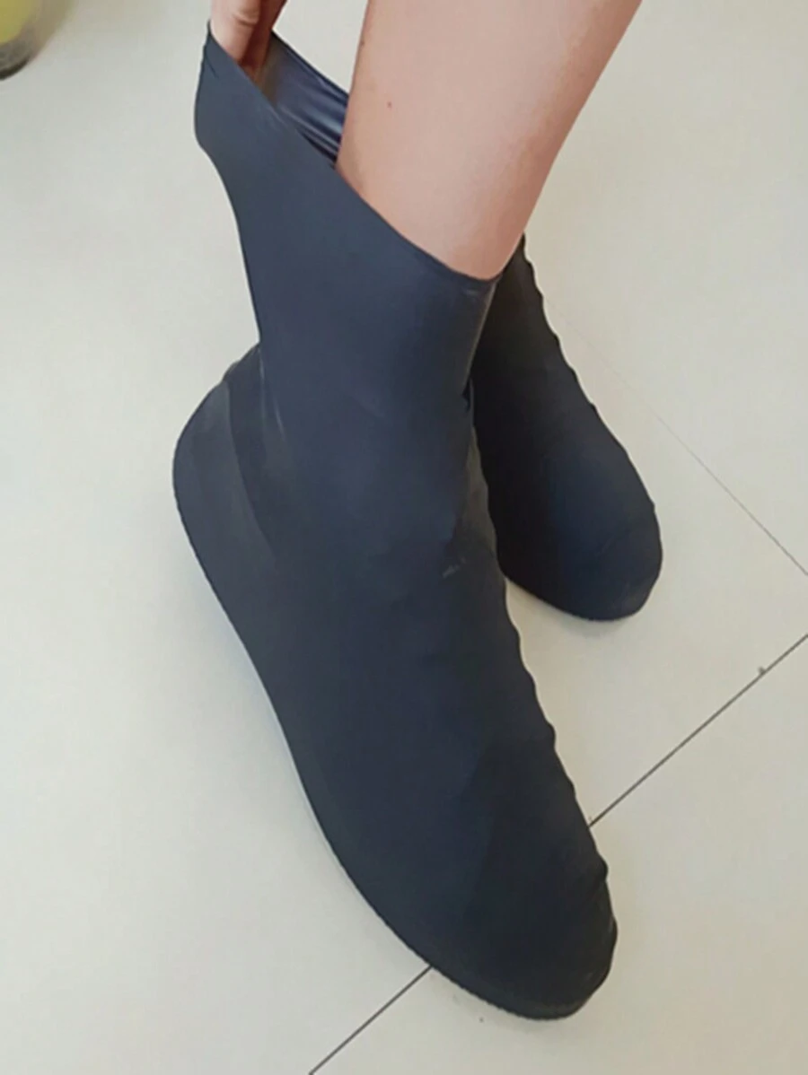 1 双高帮男女通用乳胶防雨防沙鞋套，适合海滩旅行、户外和雨天，黑色，返校用品 - 黑色 - 查看 1