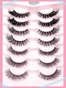 Asiteo 7 Pairs Of New 3D Transparent False Eyelashes With Natural Delicate Faux Mink Lashes, 7 Mixed Styles, Fluffy & Curly, Cat Eye Shape, Suitable For Parties - 黑色 - 查看 3