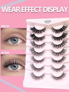 Asiteo 7 Pairs Of New 3D Transparent False Eyelashes With Natural Delicate Faux Mink Lashes, 7 Mixed Styles, Fluffy & Curly, Cat Eye Shape, Suitable For Parties - 黑色 - 查看 2