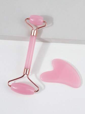 2pcs Resin Massage Roller Set - Double-Headed Massage Roller + Massage Gua Sha Board, Eye & Face Massage, Facial Massage Tools, Envelope Bag Packaging