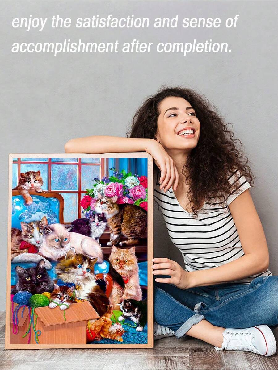 1入組鑽石畫,適合成人初學者使用-成人卡通貓鑽石畫套件,5d寶石畫禮品套裝,家居牆壁裝飾貓套裝(30*40cm)