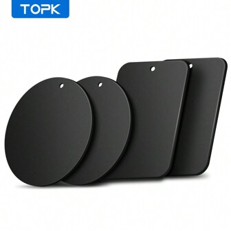  (2 Rectangle and 2 Round)TOPK Universal Metal Plate 4 Pack for Magnetic Phone Car Mount Holder Cradle with Adhesive (Compatible with Magnetic Mounts)