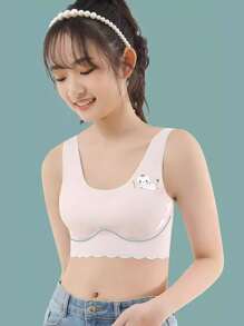 青少女可愛簡約卡通圖案清新風格訓練內衣 - 淺粉色 - 查看 2