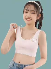 青少女可愛簡約卡通圖案清新風格訓練內衣 - 淺粉色 - 查看 1