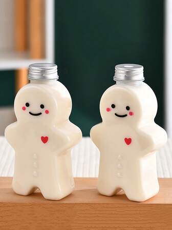 1pc 500ml Christmas Gingerbread Man Pattern Candy Bottle, Clear Christmas Party Gift Bottle, Biscuits Storage Container, Juice & Beverage Bottle, Suitable For Christmas Party Decoration