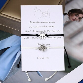 ZIRUISP 1 對時尚白色和黑色可調式蜘蛛手鍊適合日常佩戴,適合情侶