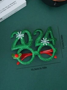 1 pieza Gafas de fiesta de Año Nuevo con brillo verde 2024