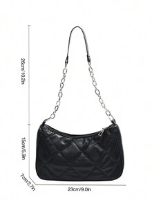 Solid Color Minimalist Women's Shoulder Bag - Black - View 2