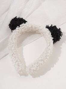 1入熊貓毛絨寬髮帶女款,可愛的卡通設計,防滑鏤花設計的髮飾