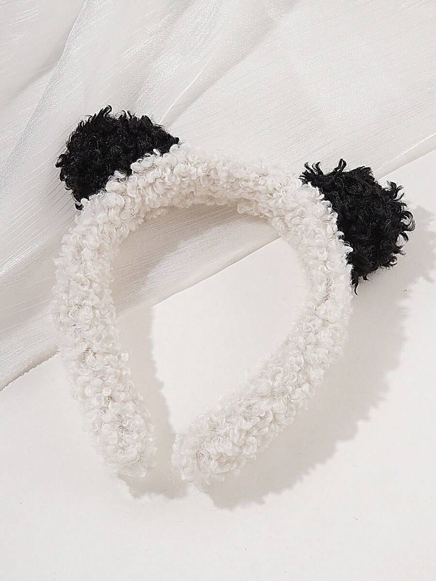 1入熊貓毛絨寬髮帶女款,可愛的卡通設計,防滑鏤花設計的髮飾