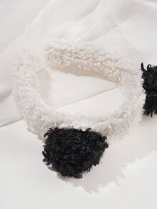 1入熊貓毛絨寬髮帶女款,可愛的卡通設計,防滑鏤花設計的髮飾