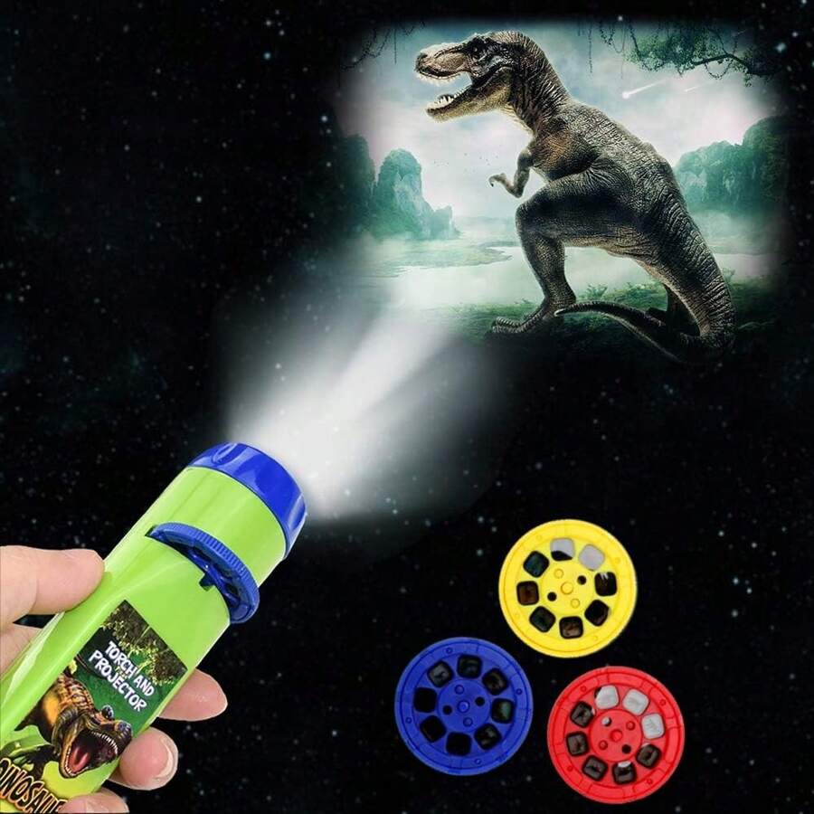 1pc Dinosaur Flashlight Projector, Includes 3 Discs With 24 Images, Dinosaur Toy, Suitable For Boys, Cool Children's Flashlight, Dinosaur Themed Gift, Suitable For Children 3+ Years Old, Birthday Gift For Boys And Girls (Batteries Not Included) - Green - View 1