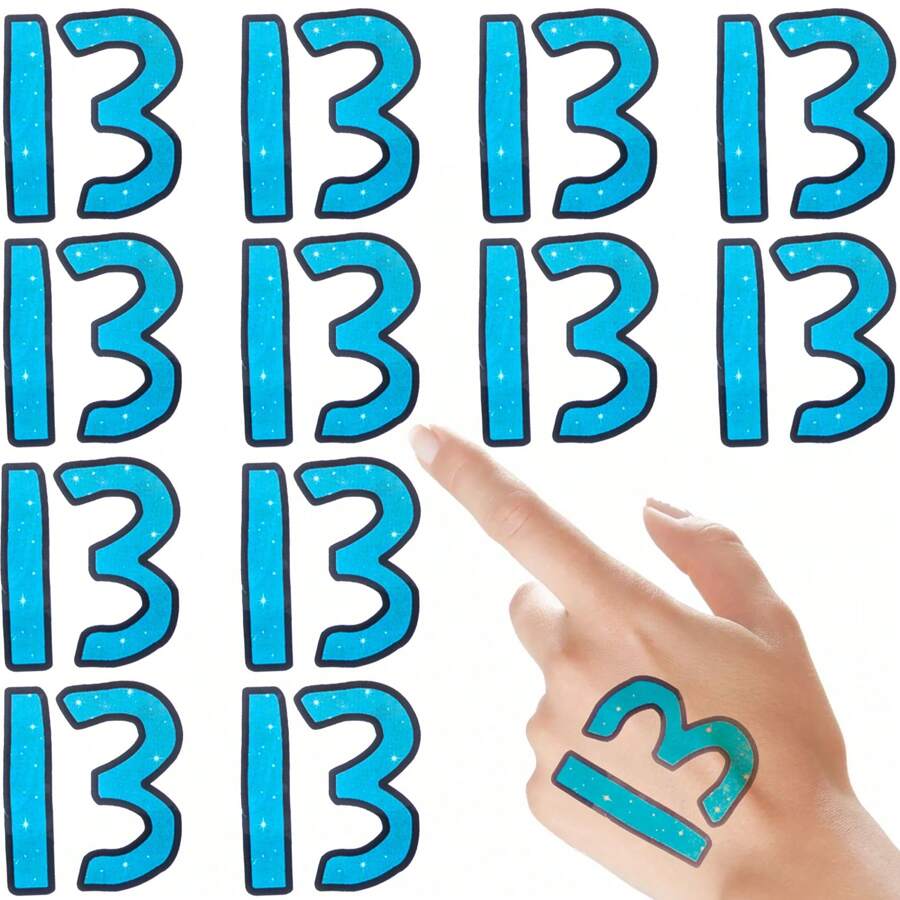 20 Pcs Number 13 Temporary Tattoos Stickers for Fans Idol Concert Accessories Makeup - Blue - View 1