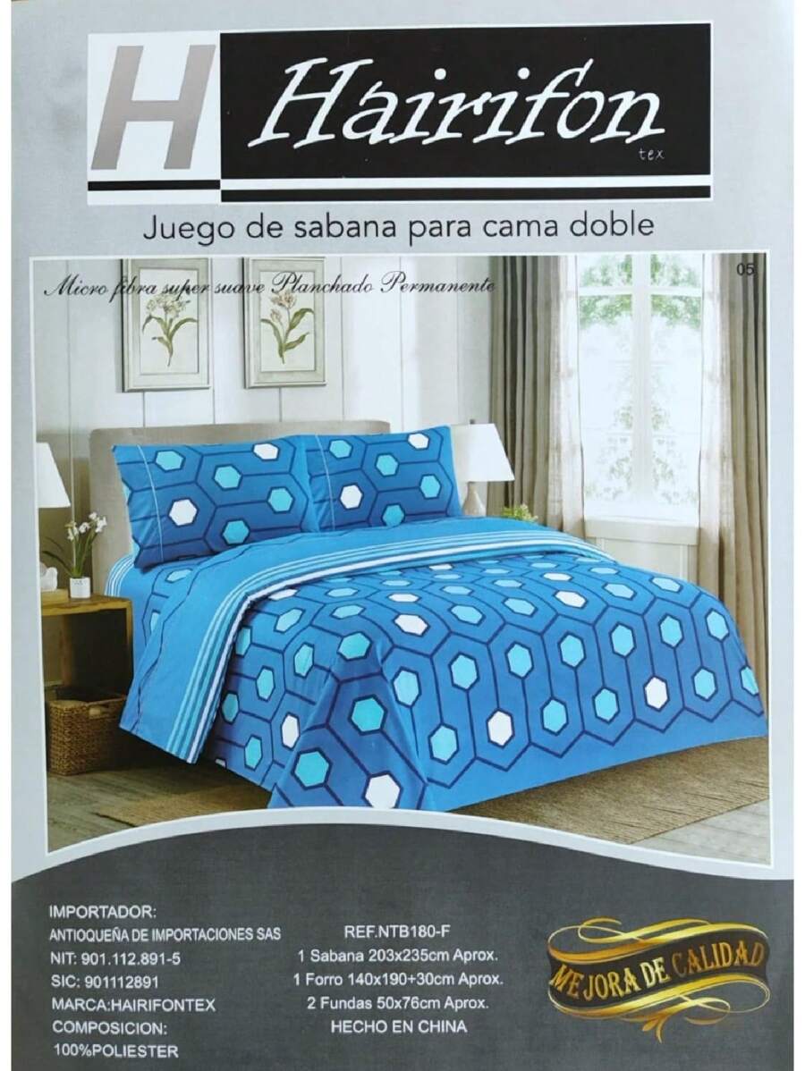 JUEGO DE SABANAS PARA CAMA MATRIMONIAL, QUEEN SIZE Y KING SIZE CON DISEÑO - Azul - Ver 1