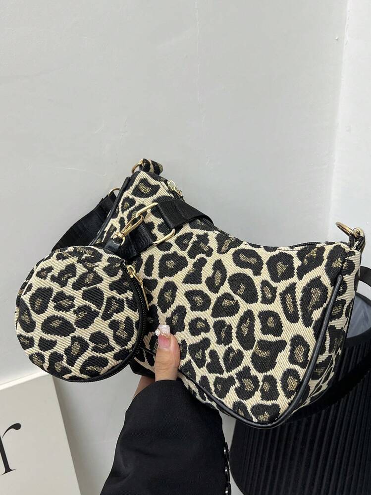 レオパード柄 ショルダーバッグ&コインケース 1個、トレンディな 