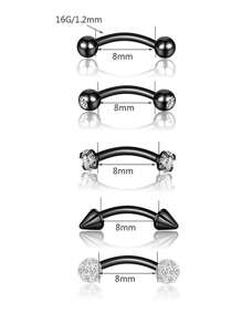 5pcs Eyebrow Piercing Jewelry For Women, Stainless Steel Curved Barbell Eyebrow Rings CZ Belly Button Rings Black Tragus Helix Snake Eyes Tongue Ring Septum Nose Earrings Piercing Jewelry Set