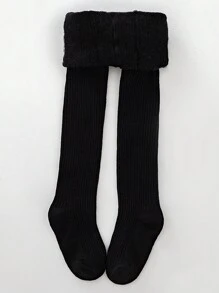 1pc Girls' Black Drawstring Skin-friendly Thin Velvet Leggings, Comfortable And Versatile, Suitable For Daily Wear In Autumn And Winter - Black - View 2