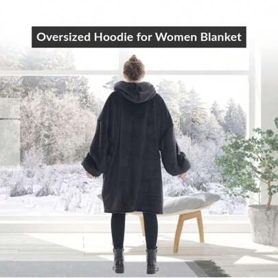 超大尺寸超柔軟連帽毛毯，可穿戴毯子適用於室內和室外，加厚、防風保暖，非常適合懶散的日子和露營之旅