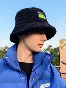 1入組男士溫暖的羊毛針織漏斗帽，簡約的盆帽適合戶外活動 - 黑色 - 查看 3