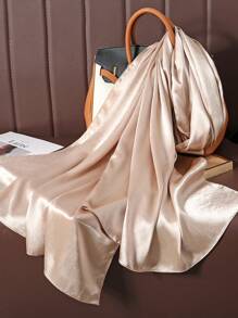 1pc Elegant Women's Autumn Winter Solid Color Glossy Satin Scarf With Natural Creases, Can Be Used As Headband Accessories Women,Beach,Holiday,Travel Essential - Champagne - View 2