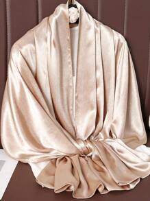 1pc Elegant Women's Autumn Winter Solid Color Glossy Satin Scarf With Natural Creases, Can Be Used As Headband Accessories Women,Beach,Holiday,Travel Essential - Champagne - View 3