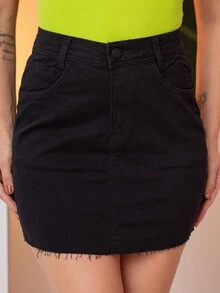 Women Denim Skirts - 黑色 - 查看 3