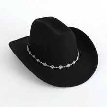 1 件女式纯色钻石形亮片装饰西部牛仔帽，优雅休闲小帽子适合日常使用、旅行、派对和爵士波西米亚牛仔帽女牛仔帽万圣节 - 黑色 - 查看 3