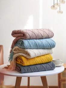 1件針織休閒毯子,橙色午睡毯適合露營,辦公室,沙發,汽車使用 - 珊瑚橙 - 查看 5