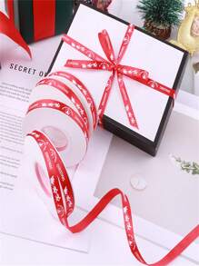 1 件紅色聖誕印花聚酯纖維絲帶蝴蝶結手工藝品,適合婚禮、派對、diy 禮品包裝裝飾 - 紅色 - 查看 3