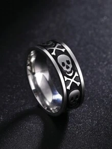 1pc Men's Gothic Stainless Steel Spider Web & Skull & Cross Ring For Punk Party, Halloween Gift - Silver - View 2